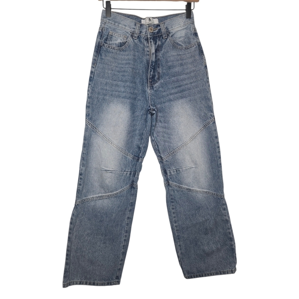 Flying Angel Womens Medium Wash Straight Leg Baggy GoGo Mom Denim Jeans 25